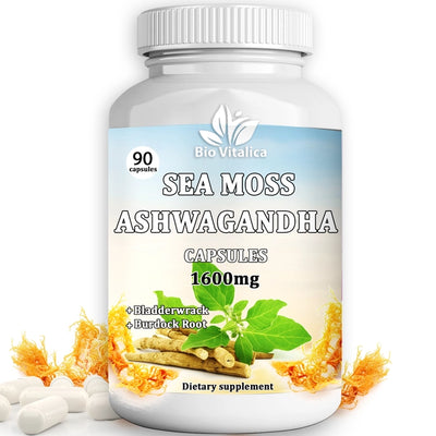 Bio Vitalica Sea Moss Ashwagandha Capsules + Bladderwrack & Burdock Root