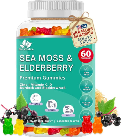 Sea Moss Elderberry Gummies Vitamin C D + Zinc Bio Vitalica